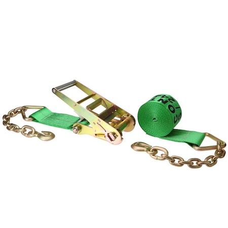 4 X 50' Green Ratchet Strap W/ Chain Extensions